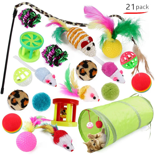 Interactive Cat Toys Set – Plush Mouse, Bell Ball & Tunnel Kitten Toys, Fun Indoor Cat Toy Bundle for Play & Exercise | Pawsquare