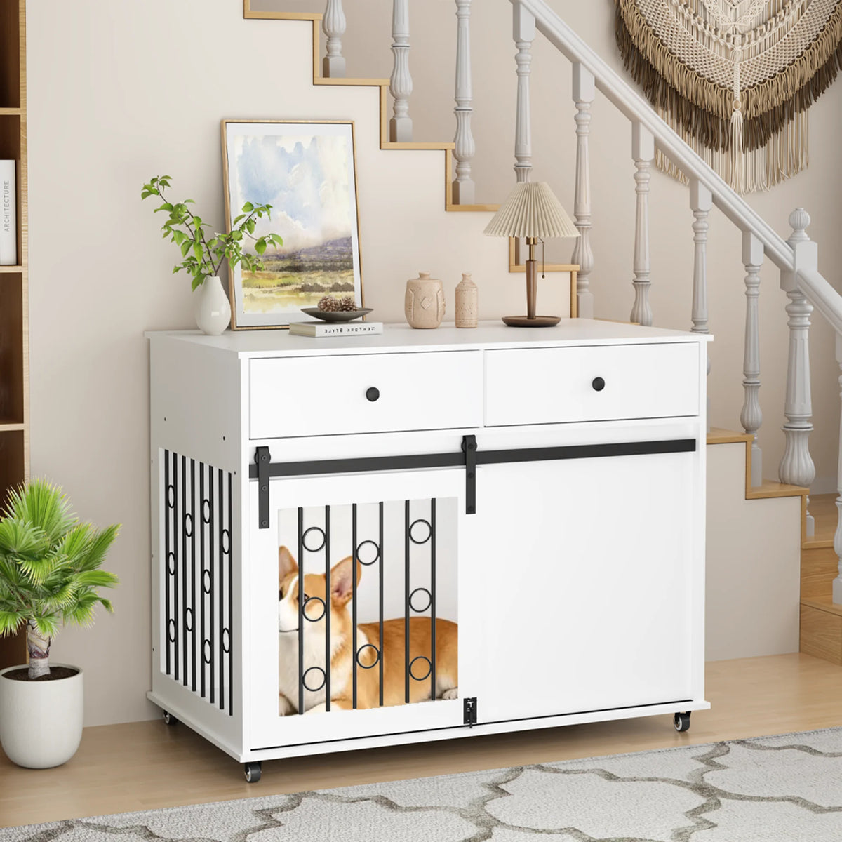 Wooden Dog Crate Furniture End Table
