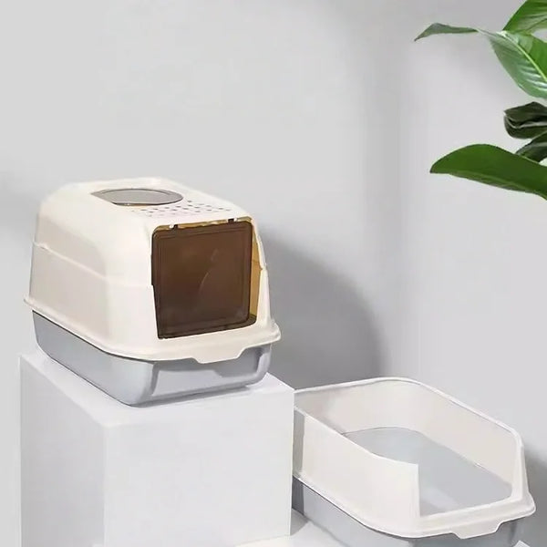 Enclosed Cat Litter Box with Lid – Large Hooded Litter Box Furniture, High-Sided Odor-Control Kitty Toilet with Removable Tray | Pawsquare
